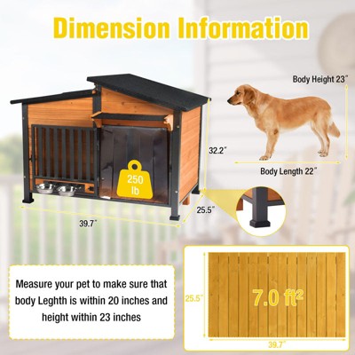 Aivituvin 39.7"L/55.9"L Heated Insulated Metal Frame Wooden Dog House-AIR7021-IN-HP