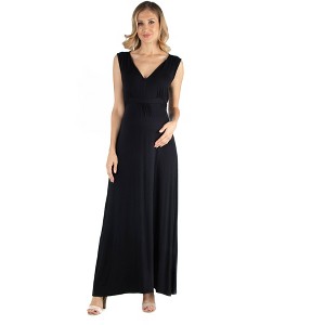 24seven Comfort Apparel V Neck Sleeveless Maternity Maxi Dress with Belt - 1 of 4