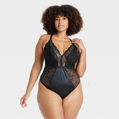 Women's Unlined Lace Lingerie Bodysuit - Auden™ Black 2X