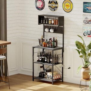 5-Tier Metal Kitchen Bakers Rack with Power Outlet, Storage Shelf, 10 s-Hooks, Coffee Bar Station, Microwave Stand, Spice Rack Organizer - 1 of 4