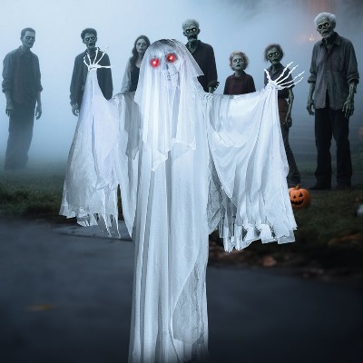 Joyfy 67" Halloween Life Size Animatronics Ghost Outdoor Decor, Sound-Activated Skeleton Haunted House Props with Creepy Sound for Garden Yard Lawn