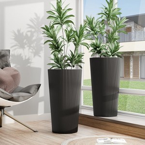 Maggift Self Watering Symphony Square Planter 2PCS, 13" Wide x 23.6" Tall, Cone Striped Plastic Flower Pot - 1 of 4