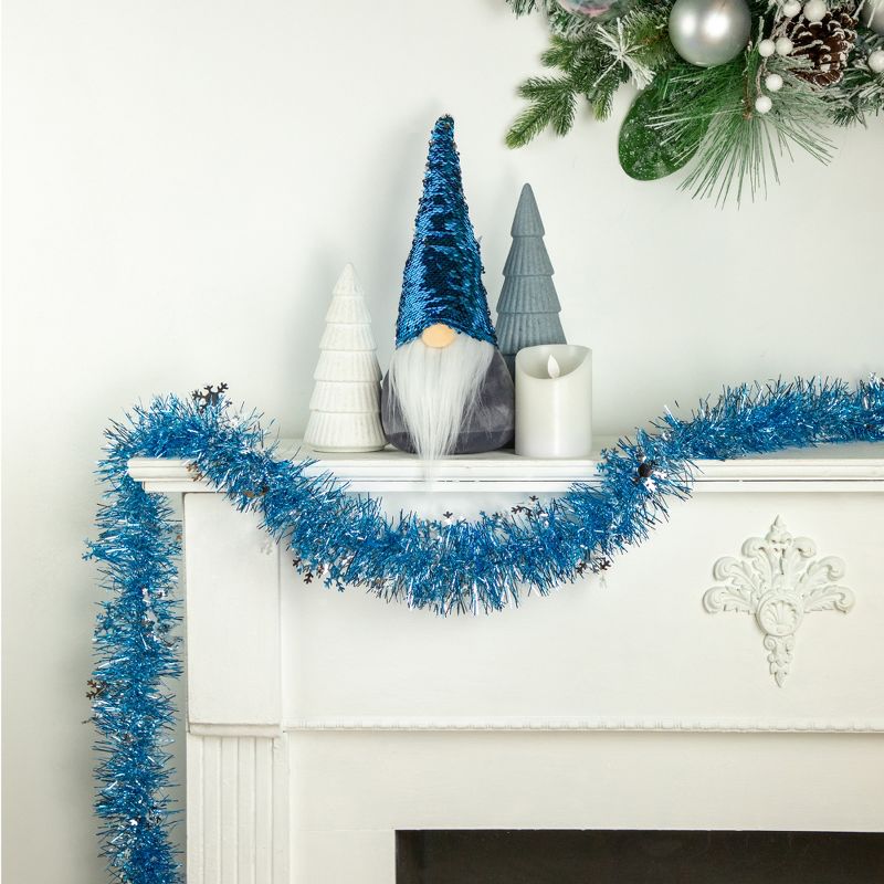 Northlight 12' x 3" Sky Blue and Silver Snowflakes Christmas Tinsel Garland - Unlit, 3 of 7