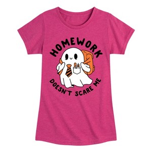 Girls' - Instant Message - Ghost Homework Doesn't Scare Me Fitted Short Sleeve Graphic T-Shirt - 1 of 4