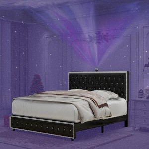 NicBex Upholstered Bed Frame with Star Projector Galaxy Light,Adjustable Button Tufted Headboard with USB Port,Music Speaker,Easy Assembly - 1 of 4