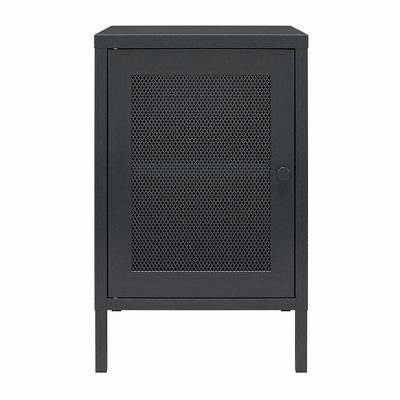RealRooms Shadwick 1 Door Metal Living Room End Table with Perforated Metal Mesh Door