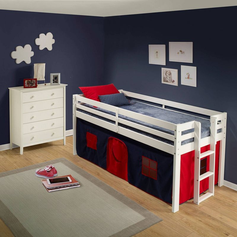 Twin Jasper Junior Kids&#39; Loft Bed, White Frame and Playhouse Tent Blue/Red - Alaterre Furniture, 3 of 10