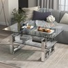 VYNXARIA 39.4" Transparent Tempered Glass Coffee Table with 2-Tier Storage - 2 of 4