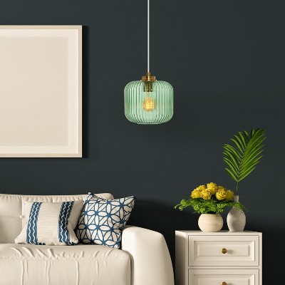 Green Glass Globe Pendant Light with Brushed Gold Finish