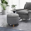 Costway Upholstered Round Ottoman Cushioned Storage Footstool with Solid Rubber Feet Grey - 2 of 4