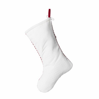 Red and White Chevron Embroidered Velvet Christmas Stocking
