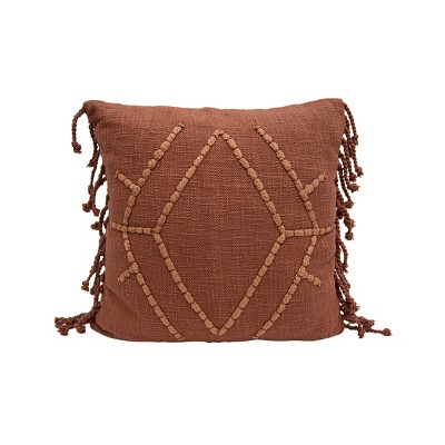 18X18 Brown Cotton Velvet Square Throw Pillow With Tassel Edge