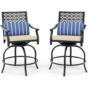 Acekool 2-Pack Outdoor Swivel Bar Stools with Cushions, 360° Rotating Counter Height Patio Chairs with Armrest & Backrest - 1 of 4
