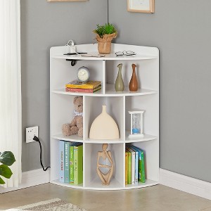 VECELO 3-Tier Corner Cabinet Cube Bookshelf, Wooden 8 Cubby Bookshelf for Small Space, Black/Brown/White/Gray - 1 of 4