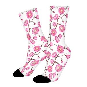 Pink Cherry Blossom Women Printed Crew Socks Funny Funky Socks Soft Polyester Novelty Gifts for Artists Men - 1 of 1