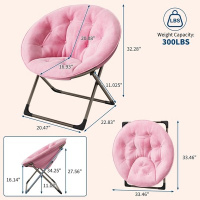 Saucer Chair, Comfy Chair Faux Fur Lounge Moon Chair with Folding Metal Frame, Oversized Plush Foldable Flower Accent Seat