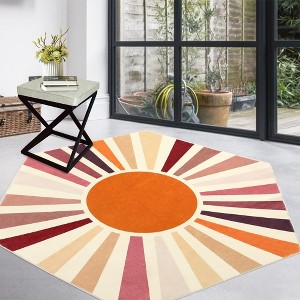 Modern Washable Area Rug Sunrise Colorful Indoor Throw Carpet for Living Room Bedroom - 1 of 4