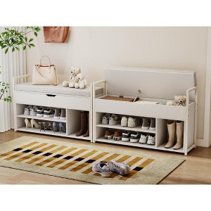 Vynxaria WHITE 39"Shoe Storage Bench, Entryway Bench with Lift Top Storage Box, Metal and Board Bench for Entryway - 1 of 4