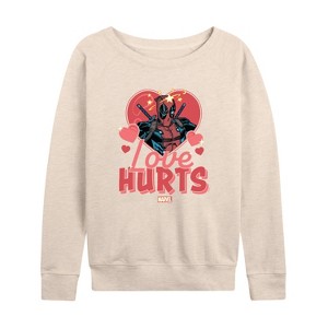 Women's - Marvel - Valentine's Day Love Hurts Lightweight French Terry Wide Neck Long Sleeve Shirt - 1 of 4