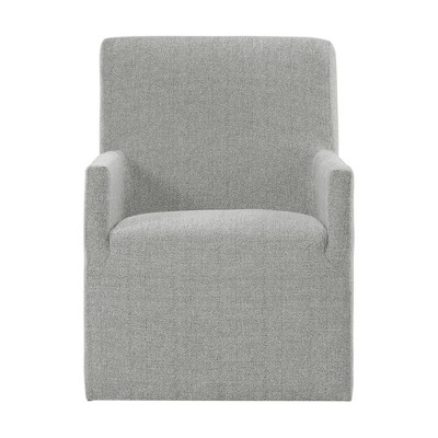 Gray Linen Upholstered Armchair with Casters