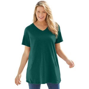 Woman Within Plus Size Perfect Short-Sleeve V-Neck Tunic - 1 of 4