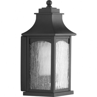 Progress Lighting Maison 1-Light Outdoor Wall Lantern in Black with Seeded Glass Shade