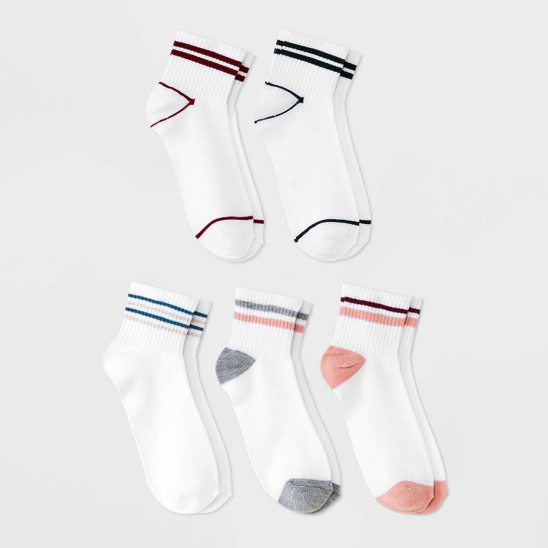 Women&#39;s Ribbed Striped 5pk Ankle Socks - Xhilaration&#8482; White 4-10, 1 of 5