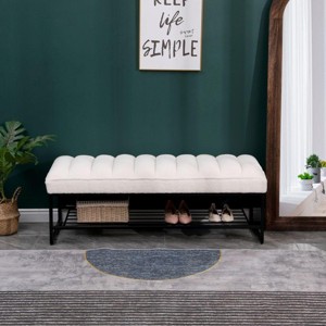 52"Entryway Bench With Shoe Rack,Shoe Storage Bench,Small Entryway Bench With Storage,Storage Bench Upholstered With Metal Shelf-Cuddlewood - 1 of 4