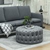 HOMCOM Tufted Ottoman, Velvet-feel Upholstered Foot Stool with Padded Seat, Round Ottoman Coffee Table for Living Room, Bedroom, Dark Gray - 3 of 4