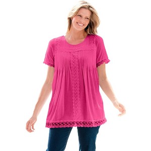 Woman Within Plus Size Lace-Trim Pintucked Tunic - 1 of 4
