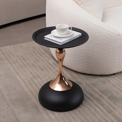 Small Round Martini Side Table,Modern Metal Accent Table with Artistic Mermaid Tail Base for Living Room-Baofuwish