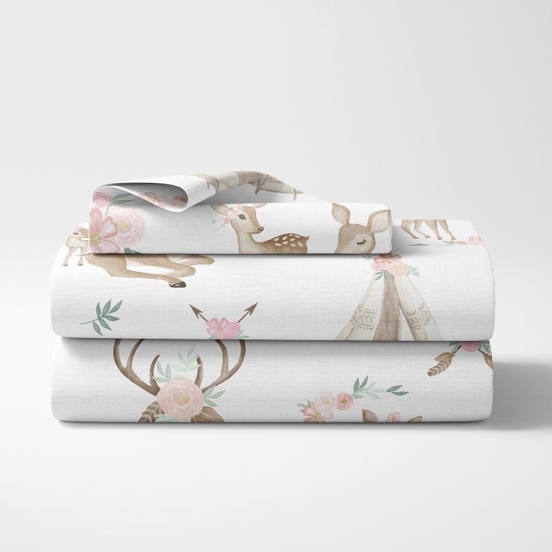 Sweet Jojo Designs Kids Twin Sheet Set Deer Floral Taupe Pink and Grey 3pc, 3 of 5