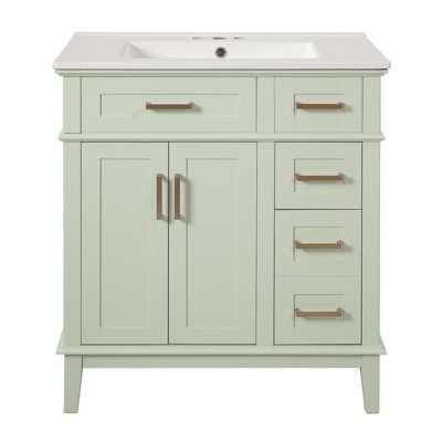 INFURNIC Vanity Tables, Elegant and Functional Bathroom Cabinet with Ceramic Sink for Organized Storage Solutions, Green, 18"*30"*34"