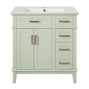 INFURNIC Vanity Tables, Elegant and Functional Bathroom Cabinet with Ceramic Sink for Organized Storage Solutions, Green, 18"*30"*34" - 1 of 4