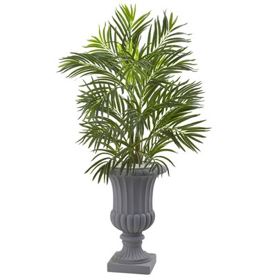 Artificial 3.5ft Areca Indoor/Outdoor Palm Tree with Gray Urn UV Resistant - Nearly Natural