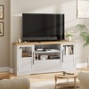 TV Stand Fits TV up to 72'', Wave Pattern Entertainment Center with 2 Glass Door Cabinets, TV Media Console with 2 Open Doors (Natural+White) - 4 of 4