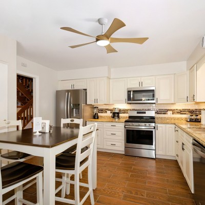 52'' White and Light Brown Low Profile Ceiling Fan with Remote