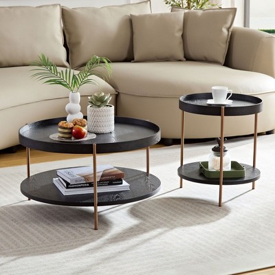 NicBex Coffee Tables for Living Room 2 tier Round Nesting Coffee Table Set of 2, Modern  End Side Tables for Bedroom Office Balcony Yard