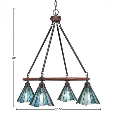 Toltec Lighting Blacksmith 4 - Light Chandelier in  Painted Wood/Dark Granite with 7" Sea Ice Art Glass Shade