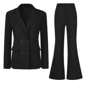 Allegra K Women's Business Work Notched Lapel Blazer and Long Pants 2 Pieces Suit Set - 1 of 4