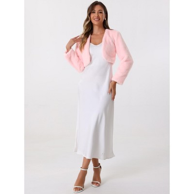 Allegra K Women's Cropped Open Front Collarless Faux Fur Jacket Medium Light Pink — фото 4