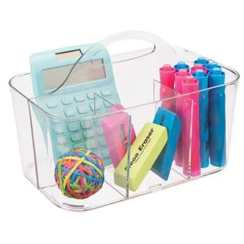 mDesign Plastic Portable Craft Storage Organizer Caddy Tote, Divided Basket  Bin with Handle for Crafts, Sewing, Art Supplies - Holds Brushes, Colored  Pencils - Lumiere Collection - Clear
