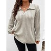 Women's Plus Size Loose Polo V Neck Long Sleeve T Shirts Tops Collared Ribbed Brushed Top Sweater Casual - 2 of 4