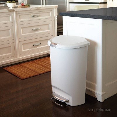 White Plastic Semi-Round Step Trash Can with Steel Pedal