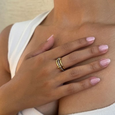 Adornia 14k Gold and Silver Plated Connected 3-Piece Ring Stack - image 2