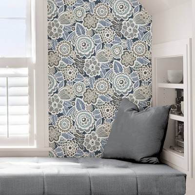 Dream On Navy Floral Peel and Stick Vinyl Wallpaper