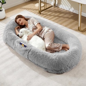 Coucheta 65"x41"x12" Human Dog Bed - Faux Fur & Removable Cover with Handle, Side Pocket for Home Office, Available in Colors - 1 of 4