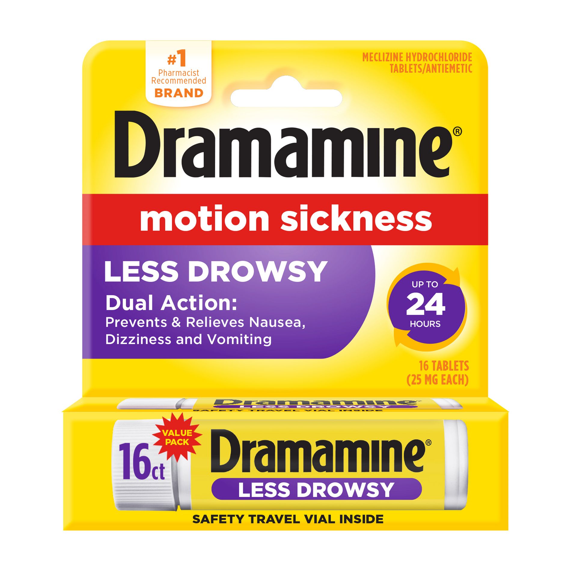 Dramamine All Day Less Drowsy Motion Sickness Relief Tablets for Nausea, Dizziness & Vomiting - 16ct
