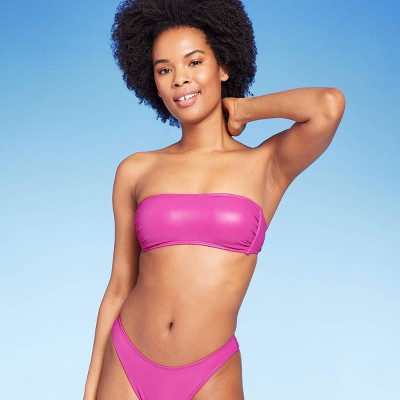 Women's Faux Leather Bandeau Bikini Top - Wild Fable™ Pink M