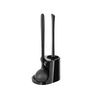 JANSNO Black 2-in-1 Toilet Plunger and Brush with Extended Handle, Bathroom Cleaning Supplies - 1 of 4